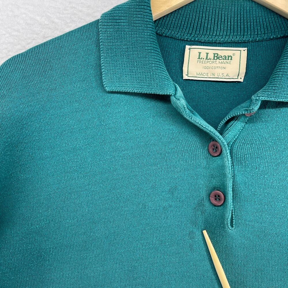 LL BEAN Sweater Womens M Polo Jumper Long Sleeve Pullover Cotton Green VTG USA - Picture 10 of 11